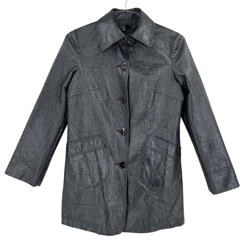 Vintage Zara Basic Womens Black Coated Cotton Jacket Made in Spain 90s Crinkle M
